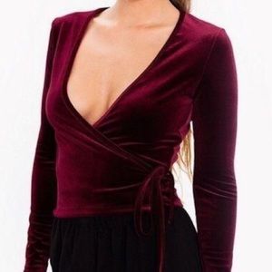 Maroon Velvet Wrap Top